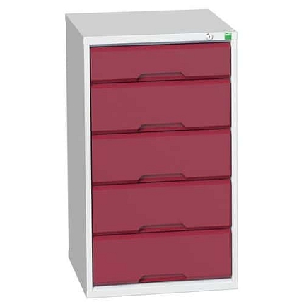 Dílenská zásuvková skříň Bott Verso, 90 x 52,5 x 55 cm, 5 zásuvek, šedá-červená