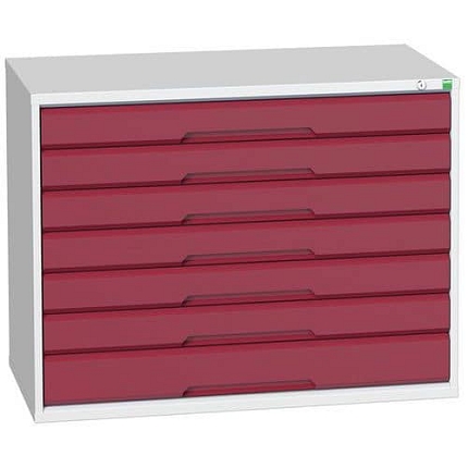 Dílenská zásuvková skříň Bott Verso, 80 x 105 x 55 cm, 7 zásuvek, šedá-červená