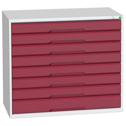 Dílenská zásuvková skříň Bott Verso, 90 x 105 x 55 cm, 8 zásuvek, šedá-červená