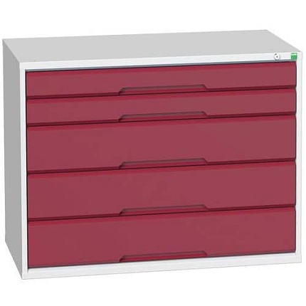 Dílenská zásuvková skříň Bott Verso, 80 x 105 x 55 cm, 5 zásuvek, šedá-červená