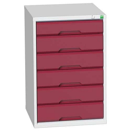 Dílenská zásuvková skříň Bott Verso, 80 x 52,5 x 55 cm, 6 zásuvek, šedá-červená