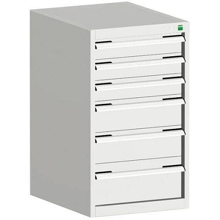 Dílenská zásuvková skříň Bott Cubio, 90 x 52,5 x 52,5 cm, 6 zásuvek, šedá-šedá