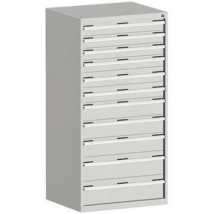 Dílenská zásuvková skříň Bott Cubio, 160 x 80 x 75 cm, 11 zásuvek, šedá-šedá