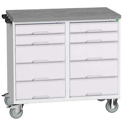 Údržový zásuvkový vozík Bott Verso, 98 x 105 x 60 cm, 10 zásuvek, linoleum, šedá-šedá