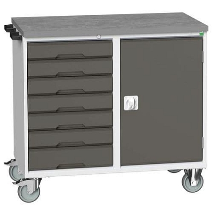 Údržový zásuvkový vozík Bott Verso, 98 x 105 x 60 cm, 7 zásuvek, skříňka, linoleum, šedá-antracit