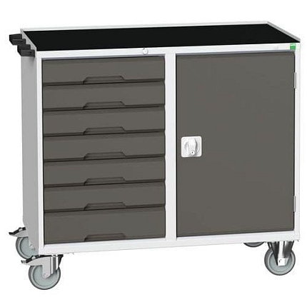 Údržový zásuvkový vozík Bott Verso, 96,5 x 105 x 55 cm, 7 zásuvek, skříňka, multiplex, šedá-antracit