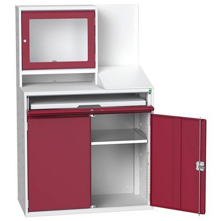 Počítačová pracovní stanice Bott, 165 x 105 x 55 cm, šedá-červená