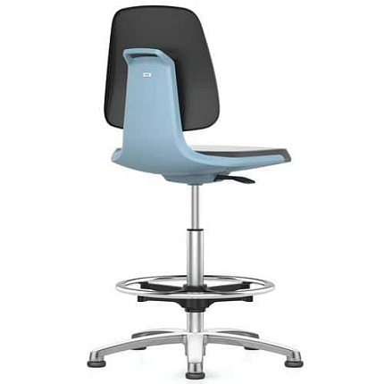 Pracovní židle Bimos Labsit 9121s kluzáky, s podnožkou, koženka, modrá/antracit