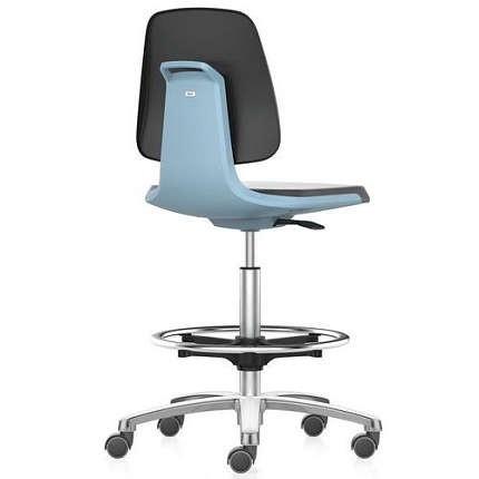 Pracovní židle Bimos Labsit s kolečky, s podnožkou, koženka, modrá