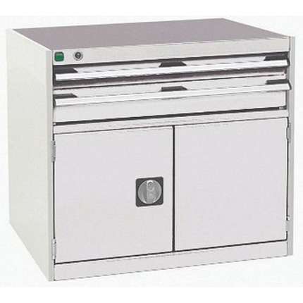 Dílenská zásuvková skříň Bott Cubio, 70 x 80 x 75 cm, 2 zásuvky, 1 skříňka, šedá-šedá