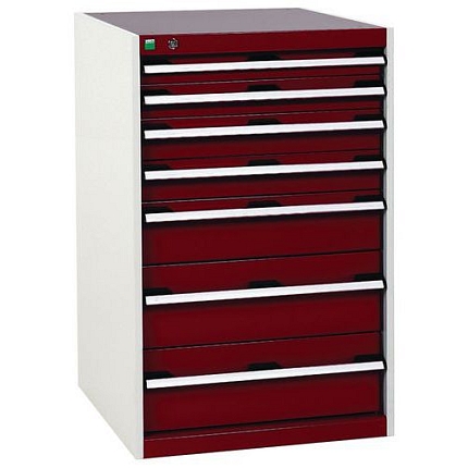 Dílenská zásuvková skříň Bott Cubio, 100 x 65 x 52,5 cm, 7 zásuvek, šedá-červená