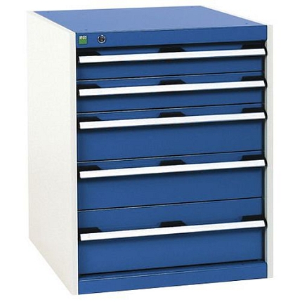Dílenská zásuvková skříň Bott Cubio, 80 x 65 x 52,5 cm, 5 zásuvek, šedá-modrá
