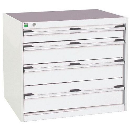 Dílenská zásuvková skříň Bott Cubio, 70 x 80 x 65 cm, 4 zásuvky, šedá-šedá