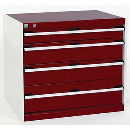 Dílenská zásuvková skříň Bott Cubio, 70 x 80 x 75 cm, 4 zásuvky, šedá-červená