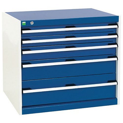 Dílenská zásuvková skříň Bott Cubio, 70 x 80 x 75 cm, 5 zásuvek, šedá-modrá