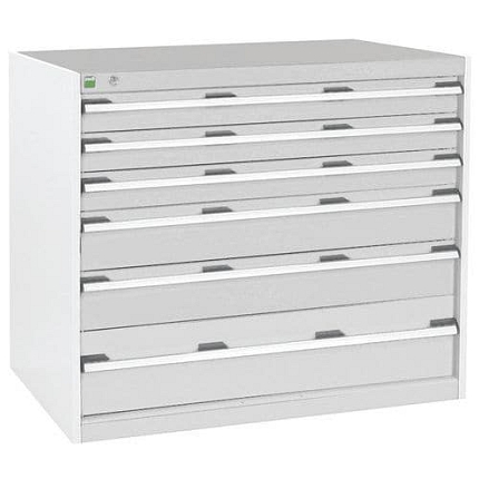 Dílenská zásuvková skříň Bott Cubio, 90 x 105 x 65 cm, 6 zásuvek, šedá-šedá