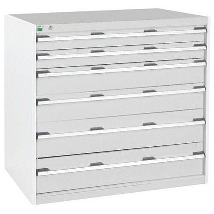 Dílenská zásuvková skříň Bott Cubio, 100 x 105 x 75 cm, 6 zásuvek, šedá-šedá