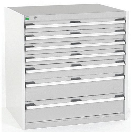 Dílenská zásuvková skříň Bott Cubio, 80 x 80 x 65 cm, 7 zásuvek, šedá-šedá