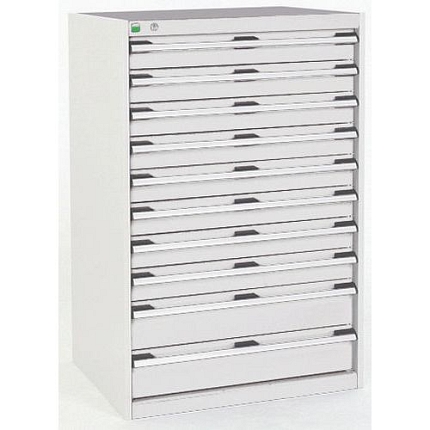 Dílenská zásuvková skříň Bott Cubio, 120 x 80 x 52,5 cm, 10 zásuvek, šedá-šedá