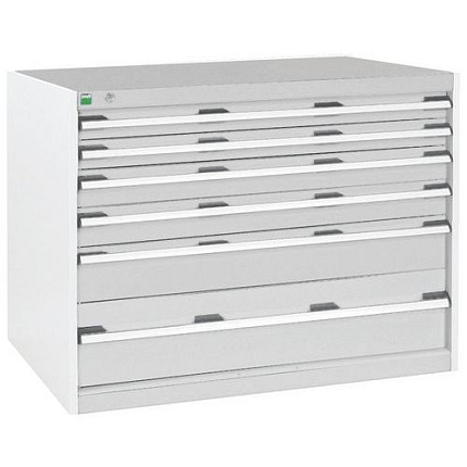 Dílenská zásuvková skříň Bott Cubio, 80 x 105 x 75 cm, 6 zásuvek, šedá-šedá