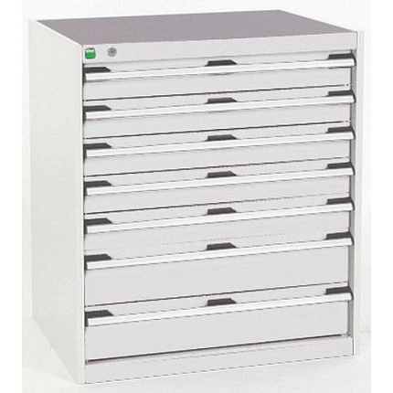 Dílenská zásuvková skříň Bott Cubio, 90 x 80 x 75 cm, 7 zásuvek, šedá-šedá