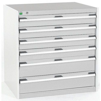 Dílenská zásuvková skříň Bott Cubio, 80 x 80 x 65 cm, 6 zásuvek, šedá-šedá