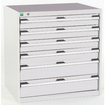 Dílenská zásuvková skříň Bott Cubio, 80 x 80 x 75 cm, 6 zásuvek, šedá-šedá