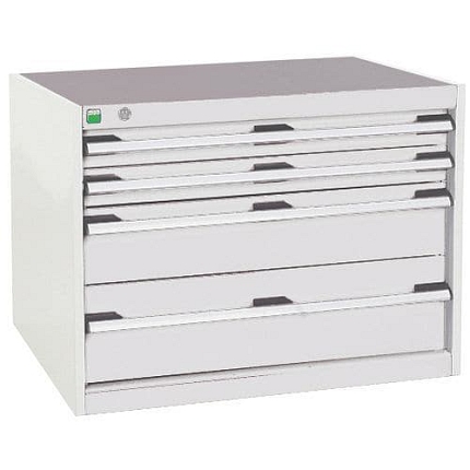 Dílenská zásuvková skříň Bott Cubio, 60 x 80 x 65 cm, 4 zásuvky, šedá-šedá