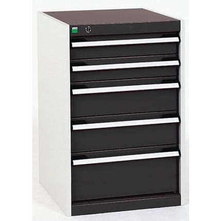 Dílenská zásuvková skříň Bott Cubio, 80 x 52,5 x 65 cm, 5 zásuvek, šedá-antracit