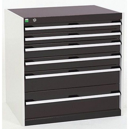 Dílenská zásuvková skříň Bott Cubio, 80 x 80 x 52,5 cm, 6 zásuvek, šedá-antracit