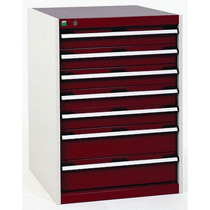 Dílenská zásuvková skří?? Bott Cubio, 90 x 65 x 75 cm, 7 zásuvek, šedá-červená