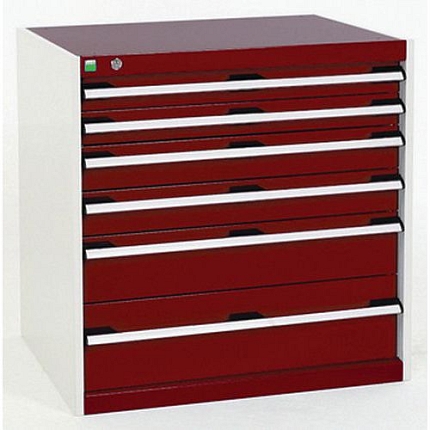 Dílenská zásuvková skříň Bott Cubio, 80 x 80 x 75 cm, 6 zásuvek, šedá-červená