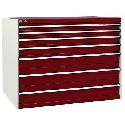 Dílenská zásuvková skříň Bott Cubio, 100 x 130 x 75 cm, 7 zásuvek, šedá-červená