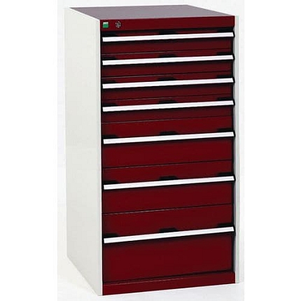 Dílenská zásuvková skříň Bott Cubio, 120 x 65 x 65 cm, 7 zásuvek, šedá-červená