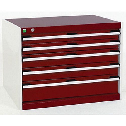 Dílenská zásuvková skříň Bott Cubio, 60 x 80 x 52,5 cm, 5 zásuvek, šedá-červená