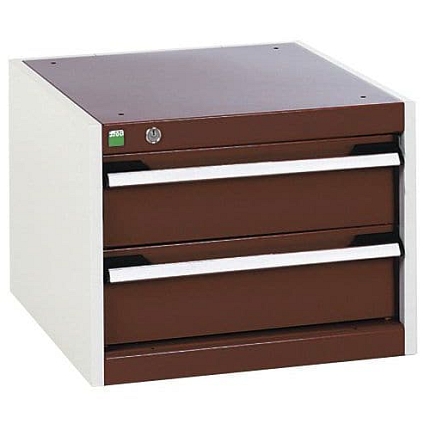 Dílenská zásuvková skříň Bott Cubio, 40 x 52,5 x 65 cm, 2 zásuvky, šedá-červená