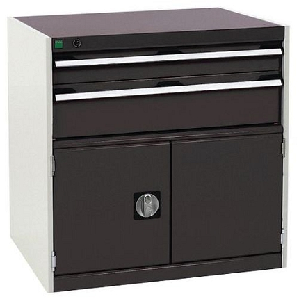 Dílenská zásuvková skříň Bott Cubio, 80 x 80 x 65 cm, 2 zásuvky, 1 skříňka, šedá-antracit