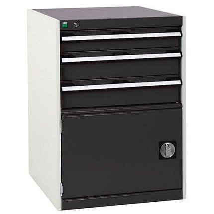 Dílenská zásuvková skříň Bott Cubio, 90 x 65 x 65 cm, 3 zásuvky, 1 skříňka, šedá-antracit