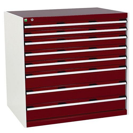 Dílenská zásuvková skříň Bott Cubio, 100 x 105 x 75 cm, 8 zásuvek, šedá-červená