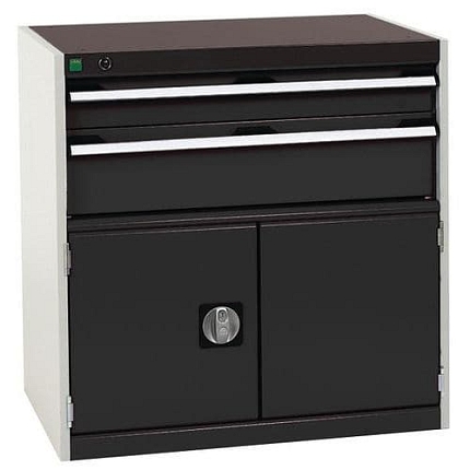 Dílenská zásuvková skříň Bott Cubio, 80 x 80 x 52,5 cm, 2 zásuvky, 1 skříňka, šedá-antracit