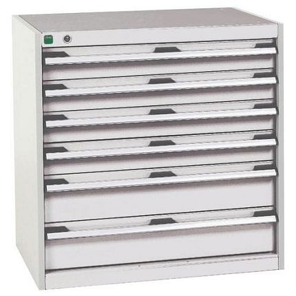 Dílenská zásuvková skříň Bott Cubio, 80 x 80 x 52,5 cm, 6 zásuvek, šedá-šedá