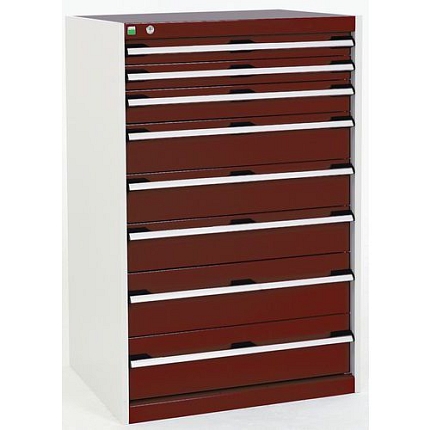 Dílenská zásuvková skříň Bott Cubio, 120 x 80 x 65 cm, 8 zásuvek, šedá-červená