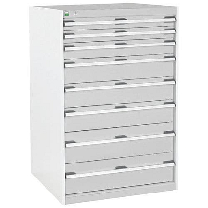 Dílenská zásuvková skříň Bott Cubio, 120 x 80 x 75 cm, 8 zásuvek, šedá-šedá