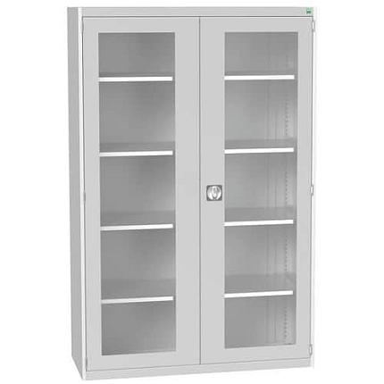 Dílenská skříň s průhlednými dveřmi Bott Cubio, 200 x 130 x 52,5 cm, 4 police, šedá-šedá