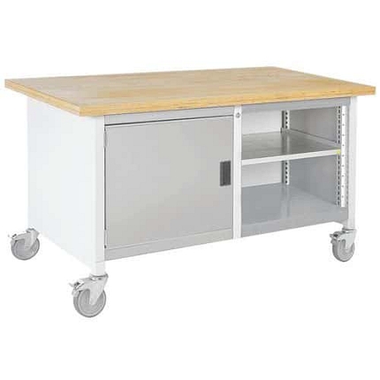 Mobilní dílenský stůl Bott Cubio Storage, 84 x 150 x 75 cm, skříňka, otevřený prostor s policí, multiplex, šedá-šedá