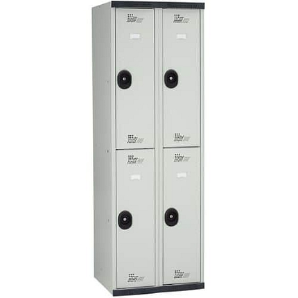 Svařovaná šatní skříň Acial, 2 sloupce, 4 boxy, 300 mm, cylindrický zámek, šedá/šedá