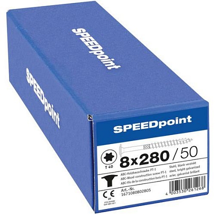 Vruty do dřeva s plochou hlavou Speedpoint TX o 8 mm, 280 mm