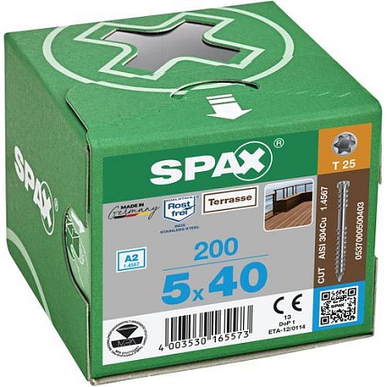 Vruty do dřeva s válcovou hlavou Spax TX Terrasse o 5 mm, 40 mm, bal 200 ks