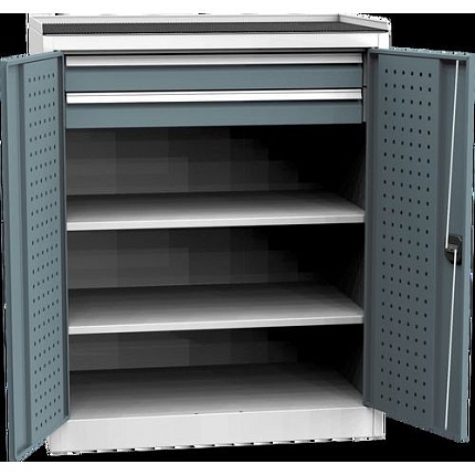 Dílenská skříň na nářadí se dvěma zásuvkami, 118 x 95 x 60 cm, šedá/tmavě šedá