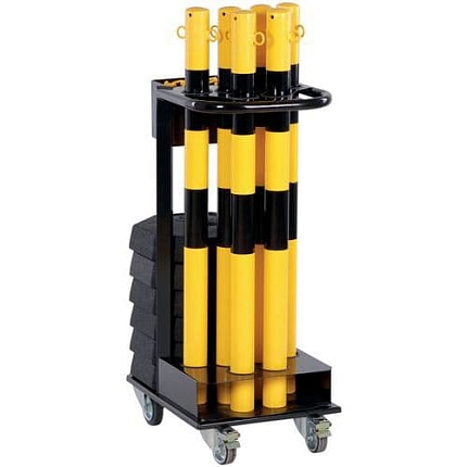 Transportní vozík se sloupky, řetězem a podstavci Crash Stop, černá/žlutá